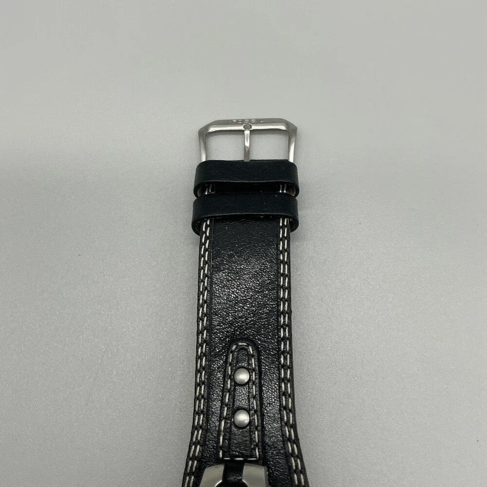 Fossil ES-9814 Womens Watch 26mm Black Star Dial Silver Tone Leather New Battery